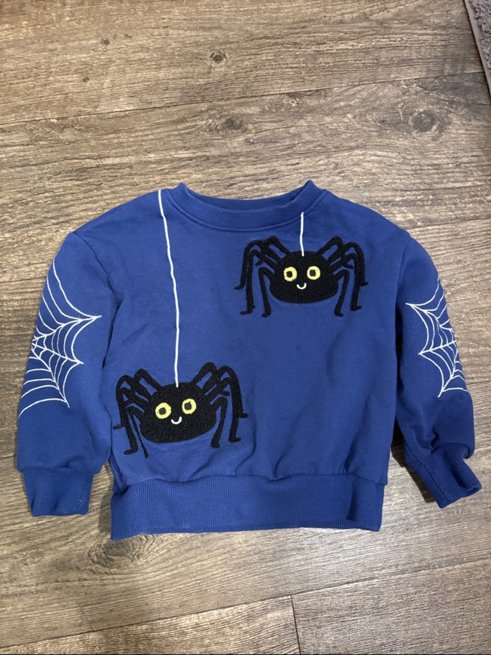 Mini Boden Halloween spider blue sweatshirt 2-3y